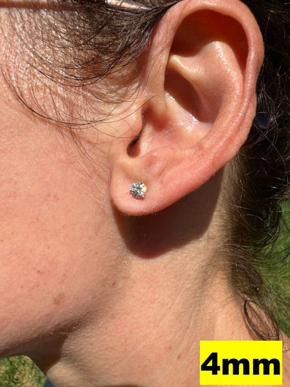 HarlemBling MOISSANITE Martini 3-Prong Solitaire Pushback Stud Earrings - 925 Silver - 3mm-10mm - 0.2-8ct