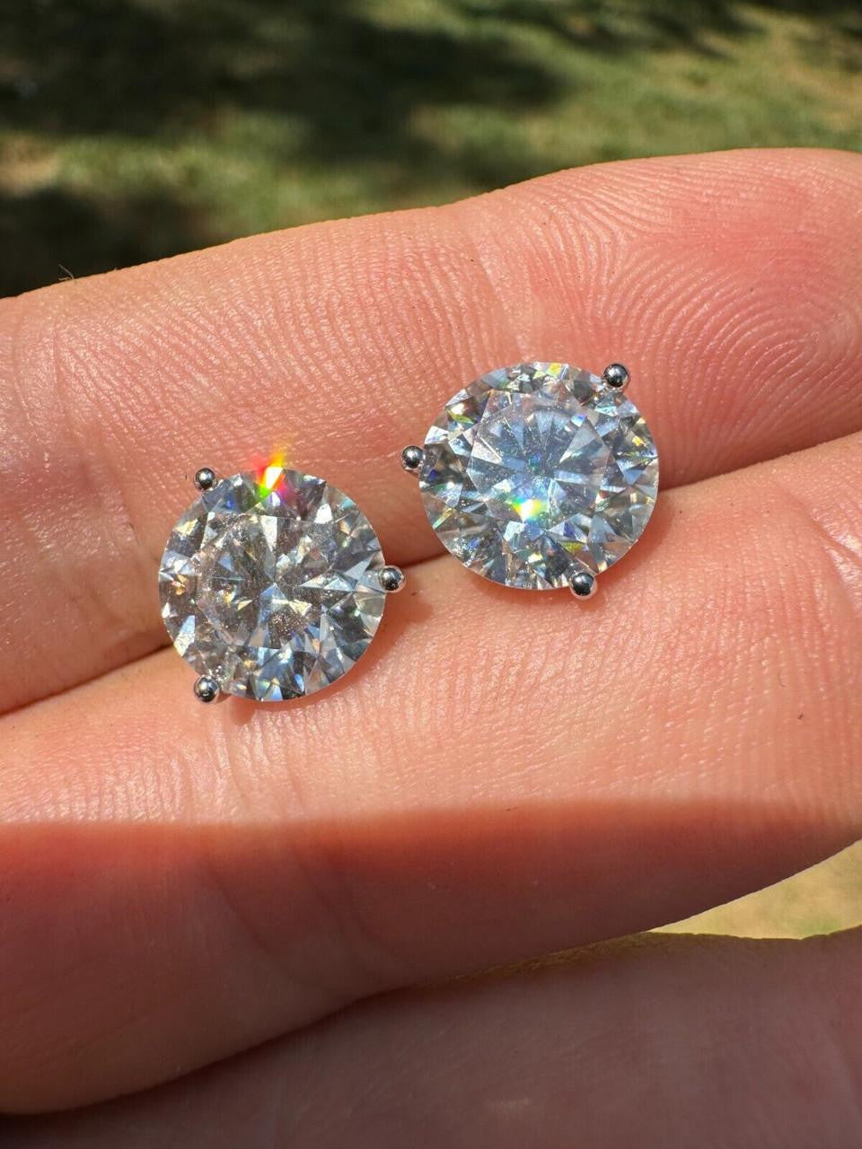 HarlemBling MOISSANITE Martini 3-Prong Solitaire Pushback Stud Earrings - 925 Silver - 3mm-10mm - 0.2-8ct