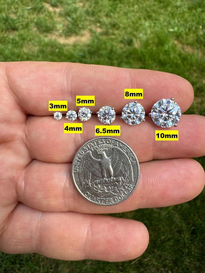 HarlemBling MOISSANITE Martini 3-Prong Solitaire Pushback Stud Earrings - 925 Silver - 3mm-10mm - 0.2-8ct