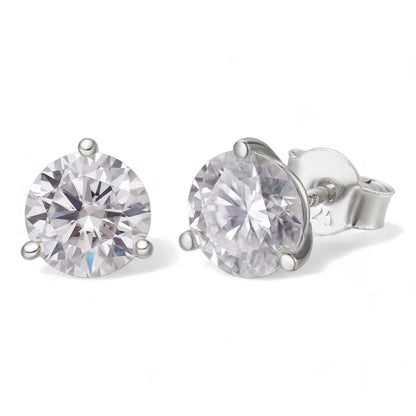 HarlemBling MOISSANITE Martini 3-Prong Solitaire Pushback Stud Earrings - 925 Silver - 3mm-10mm - 0.2-8ct