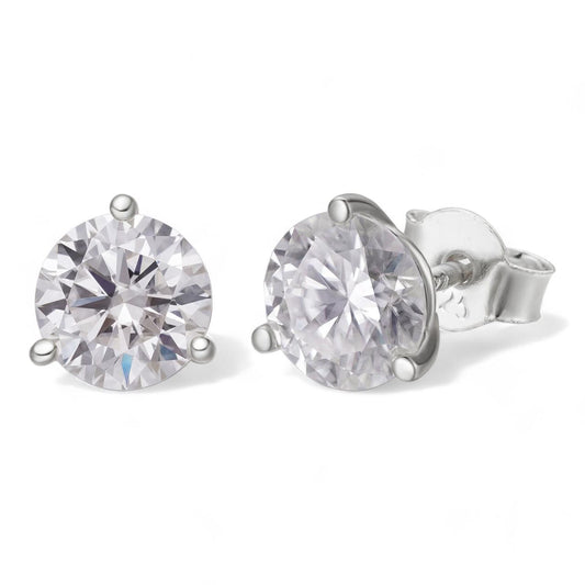 HarlemBling MOISSANITE Martini 3-Prong Solitaire Pushback Stud Earrings - 925 Silver - 3mm-10mm - 0.2-8ct