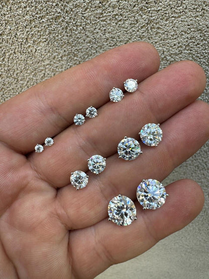 HarlemBling MOISSANITE Martini 3-Prong Solitaire Stud Earrings - 925 Silver - 3mm-10mm - 0.2-8ct