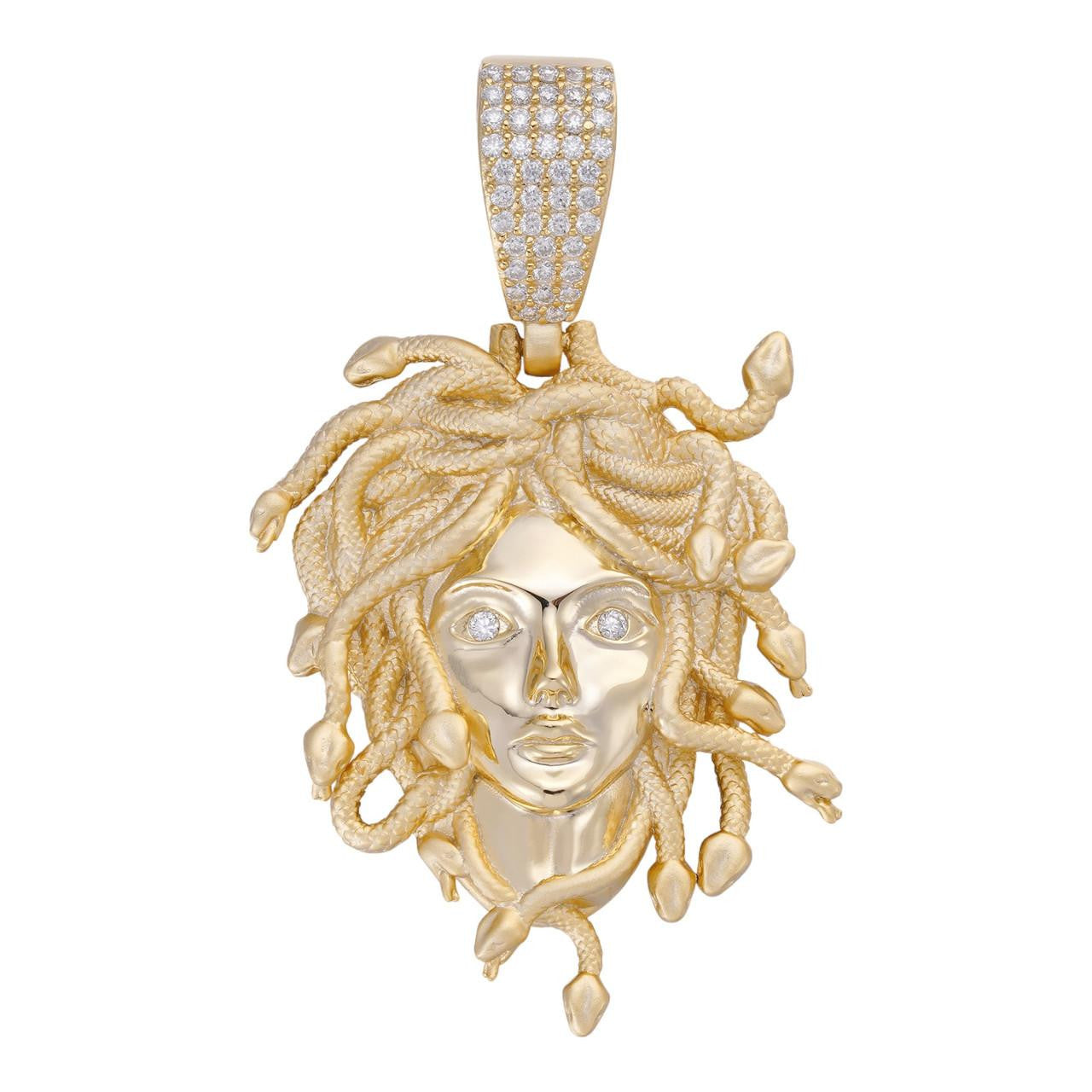 HarlemBling MOISSANITE Medusa Head Pendant - 14k Gold Vermeil 925 Silver - 3 Sizes 0.75"-2.5"