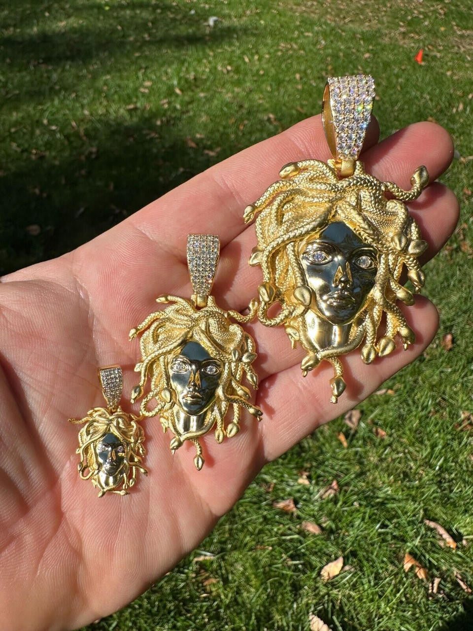 HarlemBling MOISSANITE Medusa Head Pendant - Iced Necklace Real 14k Gold Vermeil 925 Silver