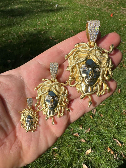 HarlemBling MOISSANITE Medusa Head Pendant - Iced Necklace Real 14k Gold Vermeil 925 Silver