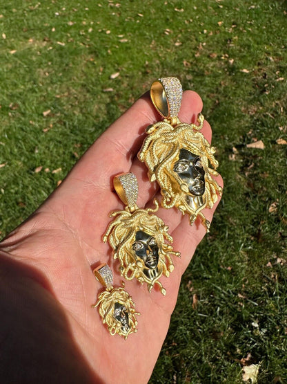 HarlemBling MOISSANITE Medusa Head Pendant - Iced Necklace Real 14k Gold Vermeil 925 Silver