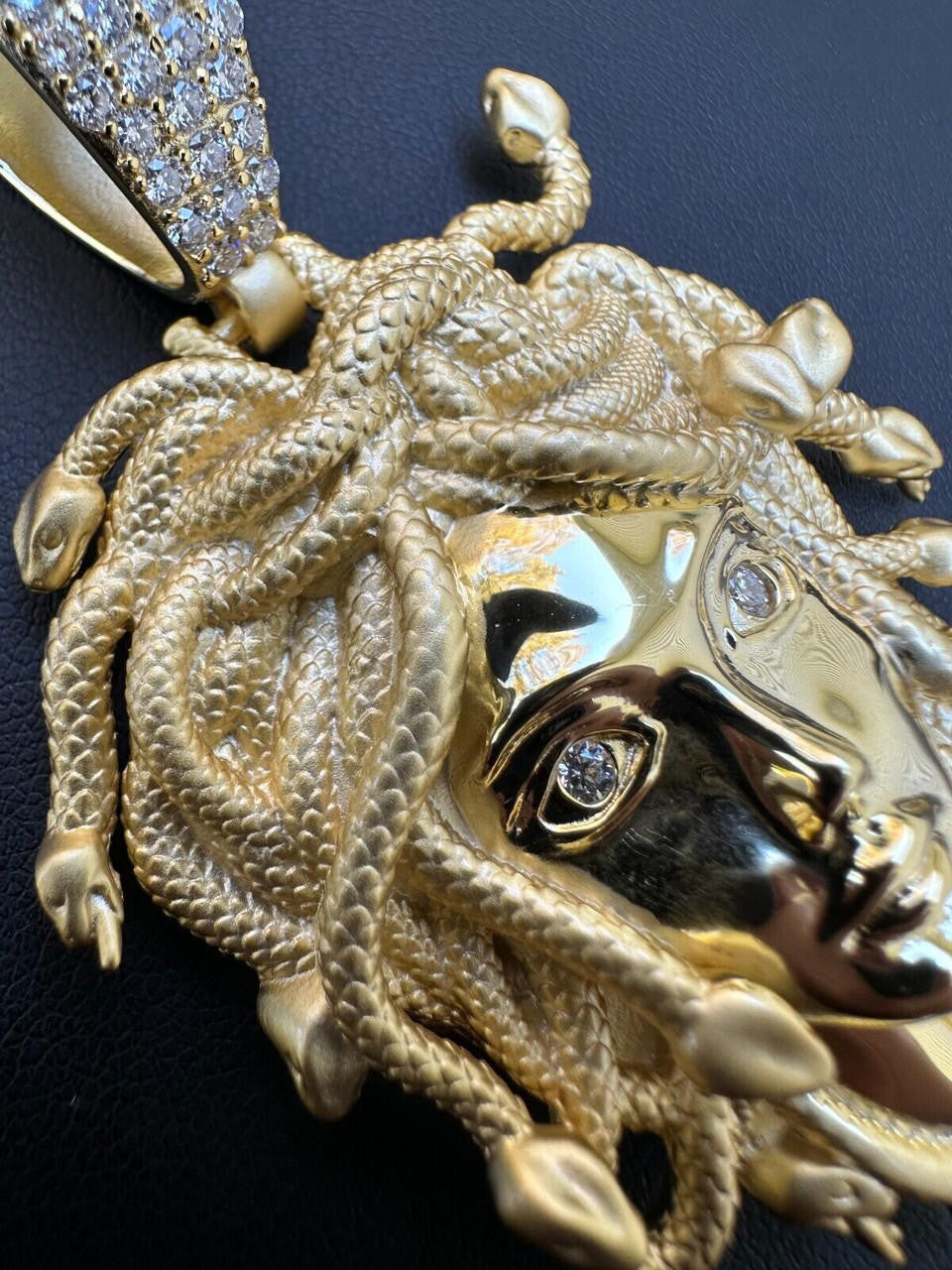 HarlemBling MOISSANITE Medusa Head Pendant - Iced Necklace Real 14k Gold Vermeil 925 Silver