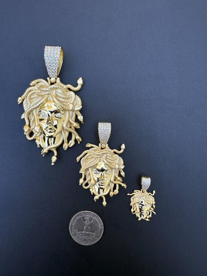 HarlemBling MOISSANITE Medusa Head Pendant - Iced Necklace Real 14k Gold Vermeil 925 Silver