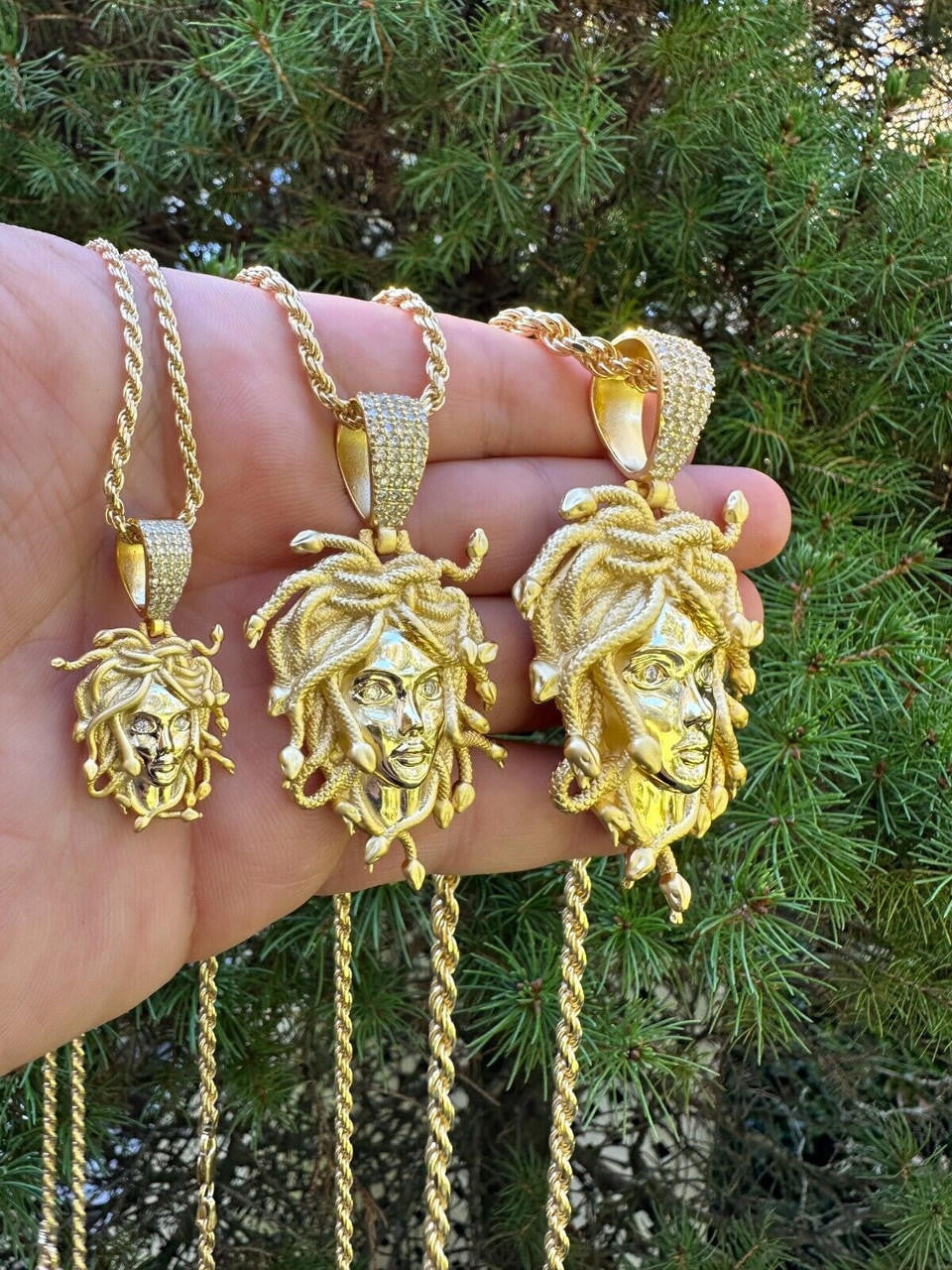 HarlemBling MOISSANITE Medusa Head Pendant - Iced Necklace Real 14k Gold Vermeil 925 Silver