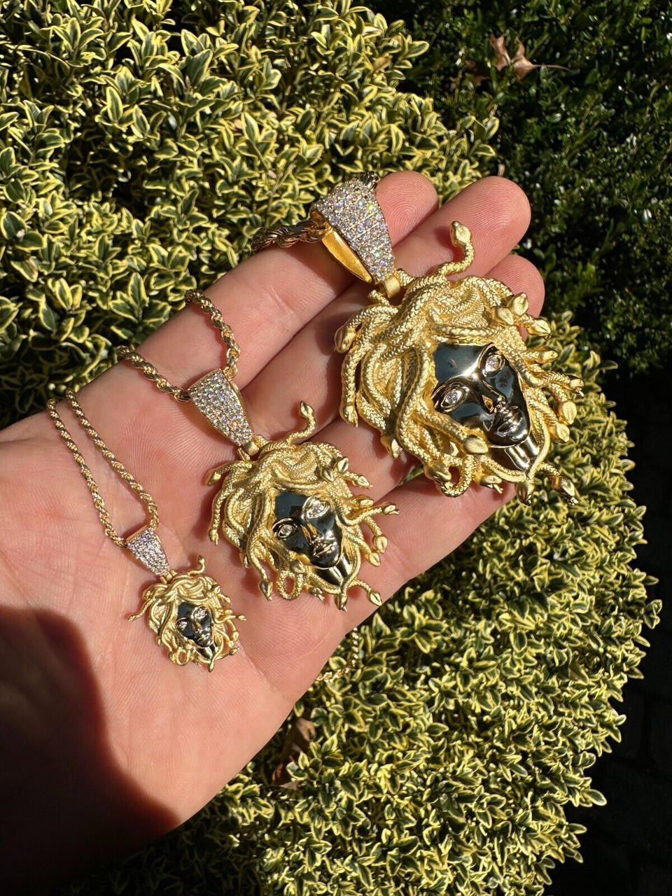 HarlemBling MOISSANITE Medusa Head Pendant - Iced Necklace Real 14k Gold Vermeil 925 Silver