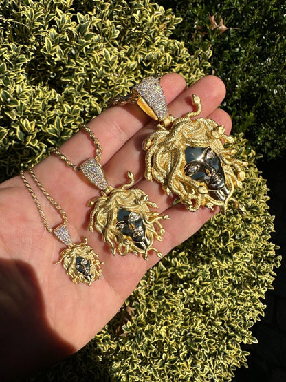 HarlemBling MOISSANITE Medusa Head Pendant - Iced Necklace Real 14k Gold Vermeil 925 Silver