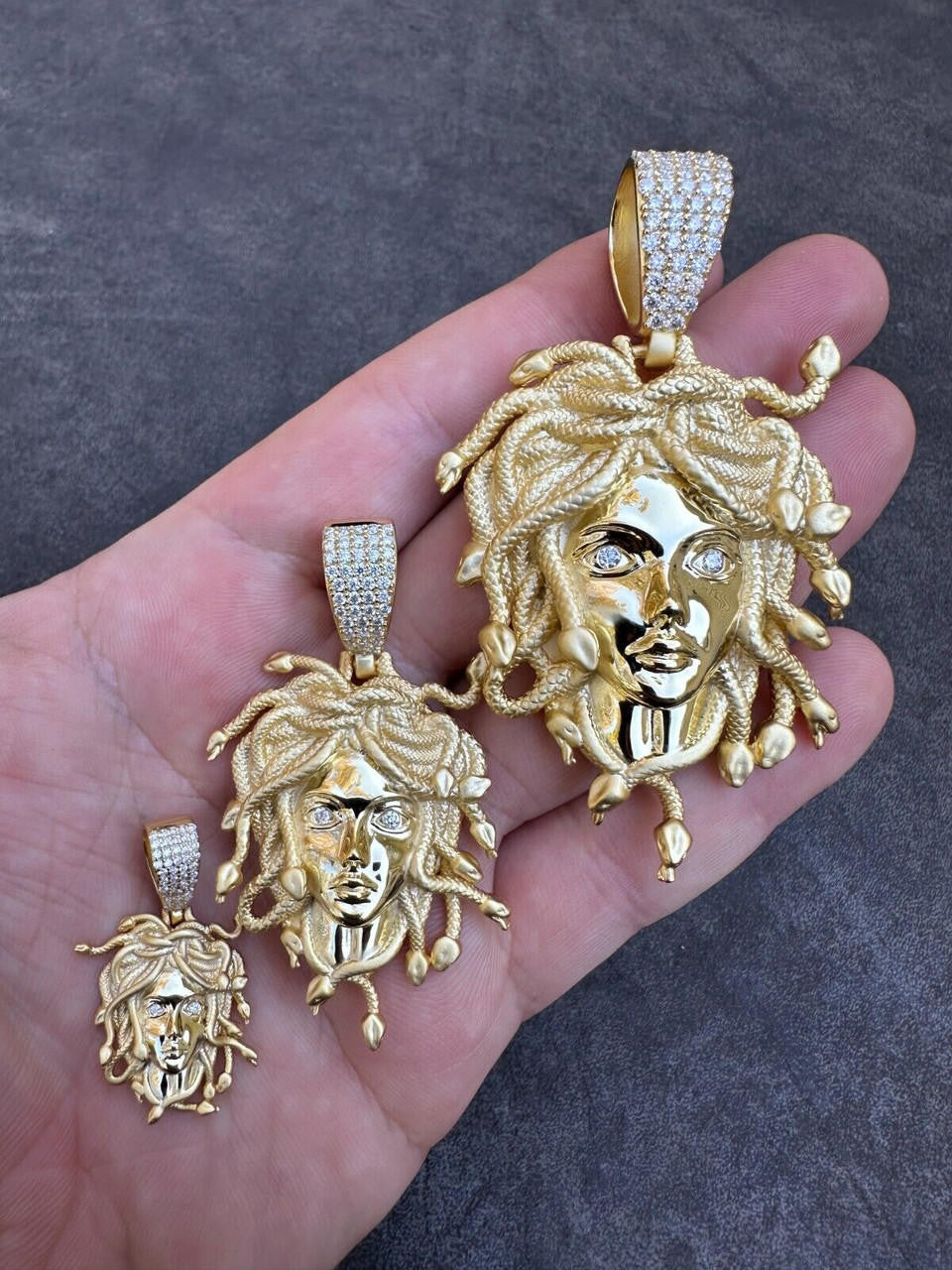 HarlemBling MOISSANITE Medusa Head Pendant - Iced Necklace Real 14k Gold Vermeil 925 Silver