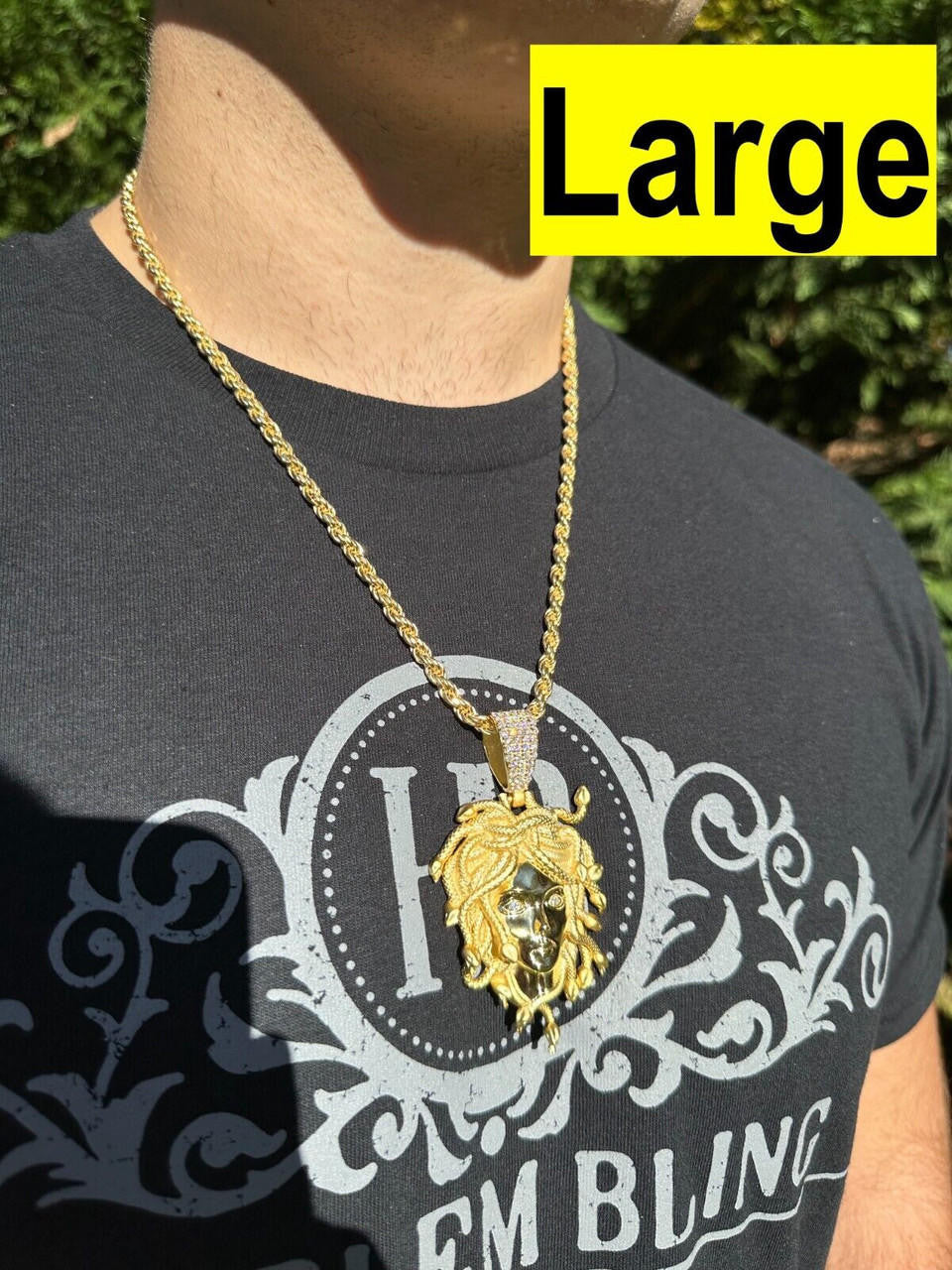 HarlemBling MOISSANITE Medusa Head Pendant - Iced Necklace Real 14k Gold Vermeil 925 Silver