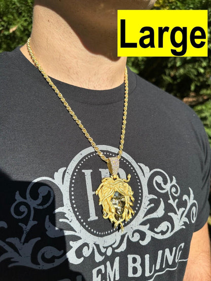 HarlemBling MOISSANITE Medusa Head Pendant - Iced Necklace Real 14k Gold Vermeil 925 Silver