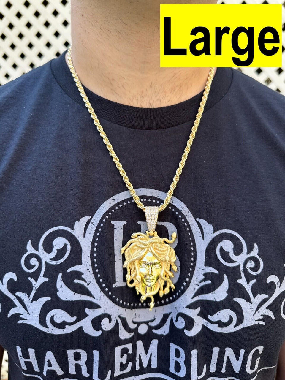 HarlemBling MOISSANITE Medusa Head Pendant - Iced Necklace Real 14k Gold Vermeil 925 Silver