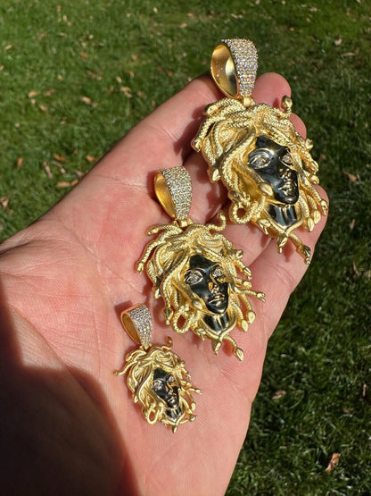 HarlemBling MOISSANITE Medusa Head Pendant - Iced Necklace Real 14k Gold Vermeil 925 Silver