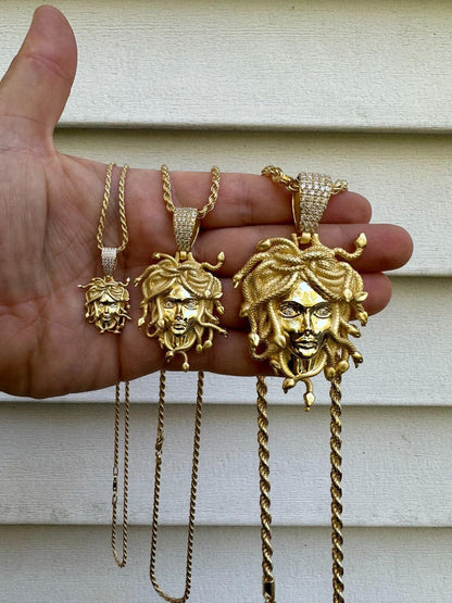 HarlemBling MOISSANITE Medusa Head Pendant - Iced Necklace Real 14k Gold Vermeil 925 Silver