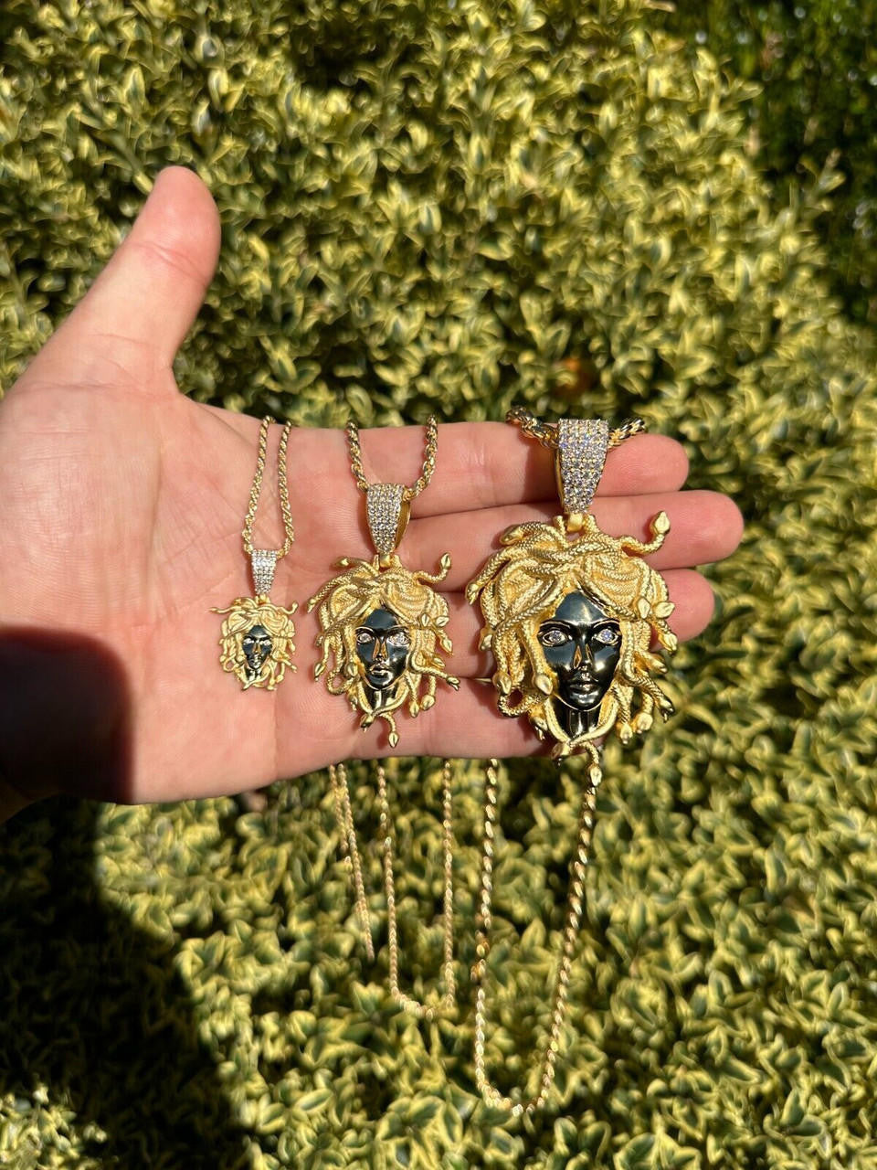 HarlemBling MOISSANITE Medusa Head Pendant - Iced Necklace Real 14k Gold Vermeil 925 Silver
