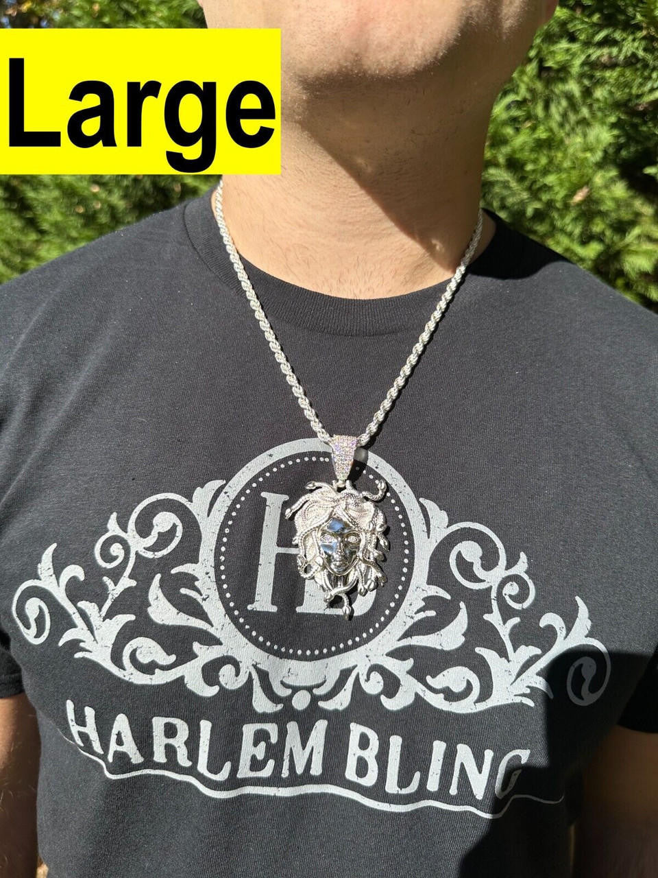 HarlemBling MOISSANITE Medusa Head Pendant - Iced Necklace Real Solid 925 Silver - 3 Sizes