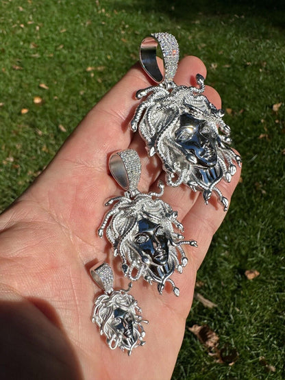 HarlemBling MOISSANITE Medusa Head Pendant - Iced Necklace Real Solid 925 Silver - 3 Sizes