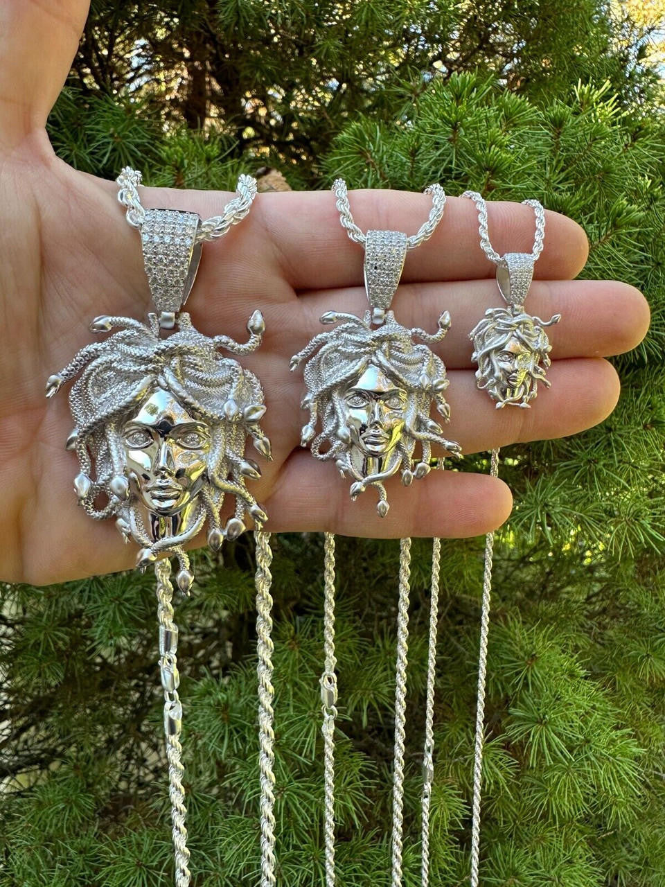 HarlemBling MOISSANITE Medusa Head Pendant - Iced Necklace Real Solid 925 Silver - 3 Sizes