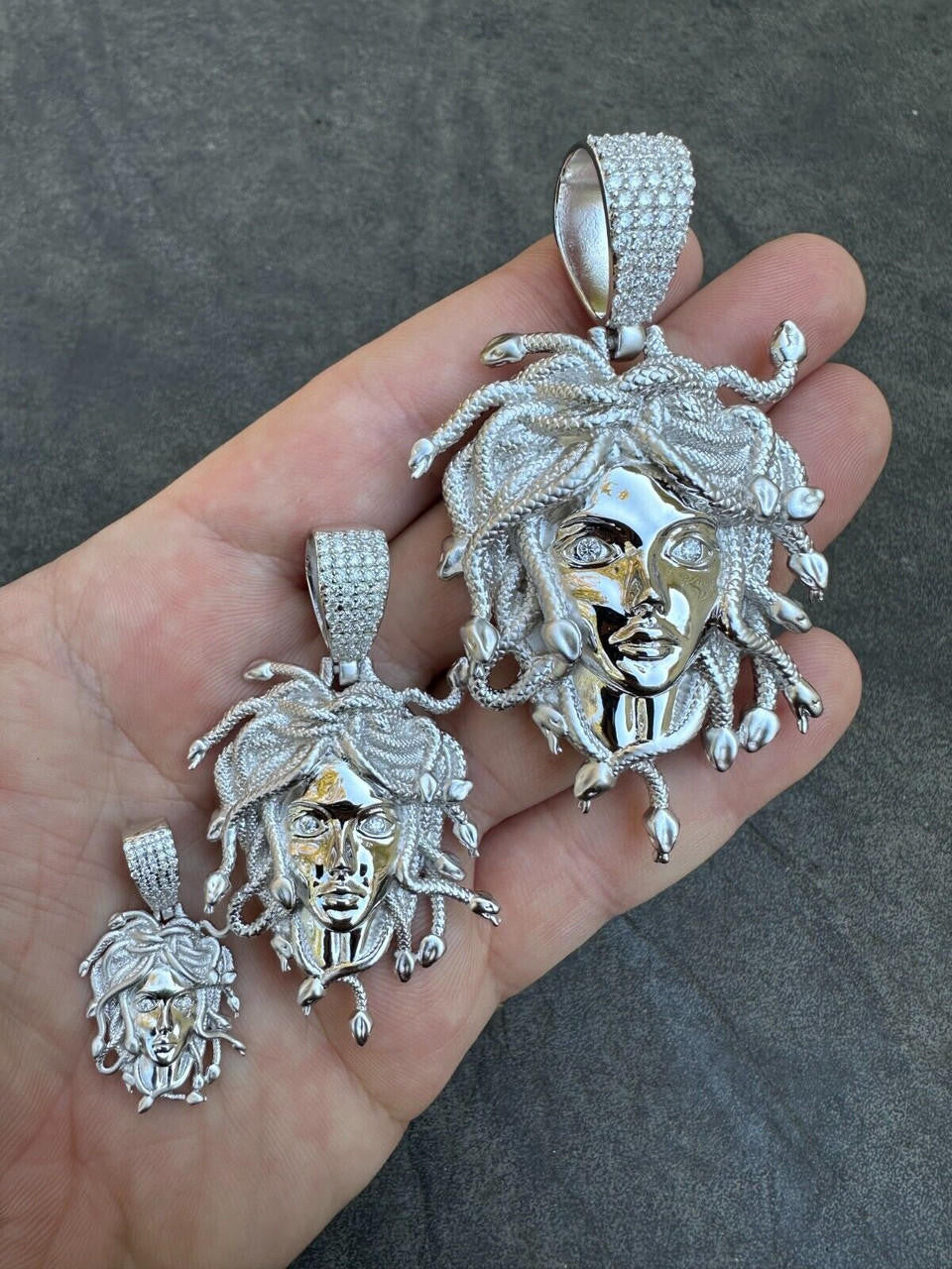 HarlemBling MOISSANITE Medusa Head Pendant - Iced Necklace Real Solid 925 Silver - 3 Sizes