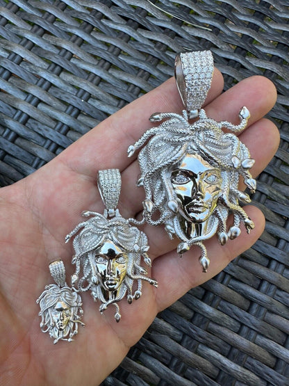 HarlemBling MOISSANITE Medusa Head Pendant - Iced Necklace Real Solid 925 Silver - 3 Sizes