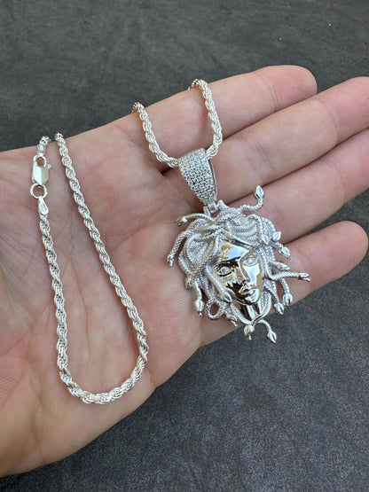 HarlemBling MOISSANITE Medusa Head Pendant - Iced Necklace Real Solid 925 Silver - 3 Sizes