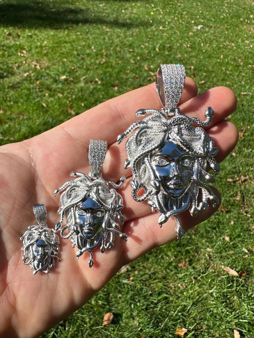 HarlemBling MOISSANITE Medusa Head Pendant - Iced Necklace Real Solid 925 Silver - 3 Sizes