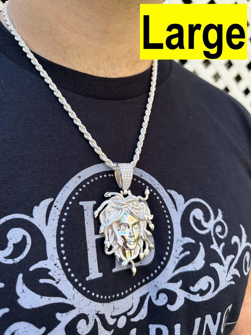 HarlemBling MOISSANITE Medusa Head Pendant - Iced Necklace Real Solid 925 Silver - 3 Sizes