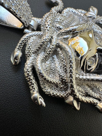 HarlemBling MOISSANITE Medusa Head Pendant - Iced Necklace Real Solid 925 Silver - 3 Sizes