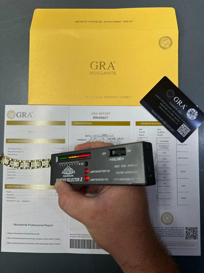 HarlemBling MOISSANITE Mens 12mm Iced Hermes Link Bracelet Real 14k Gold Over 925 Silver