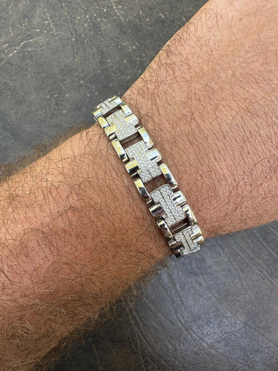 HarlemBling MOISSANITE Mens 12mm Iced Hermes Link Bracelet Real 925 Sterling Silver Hip Hop