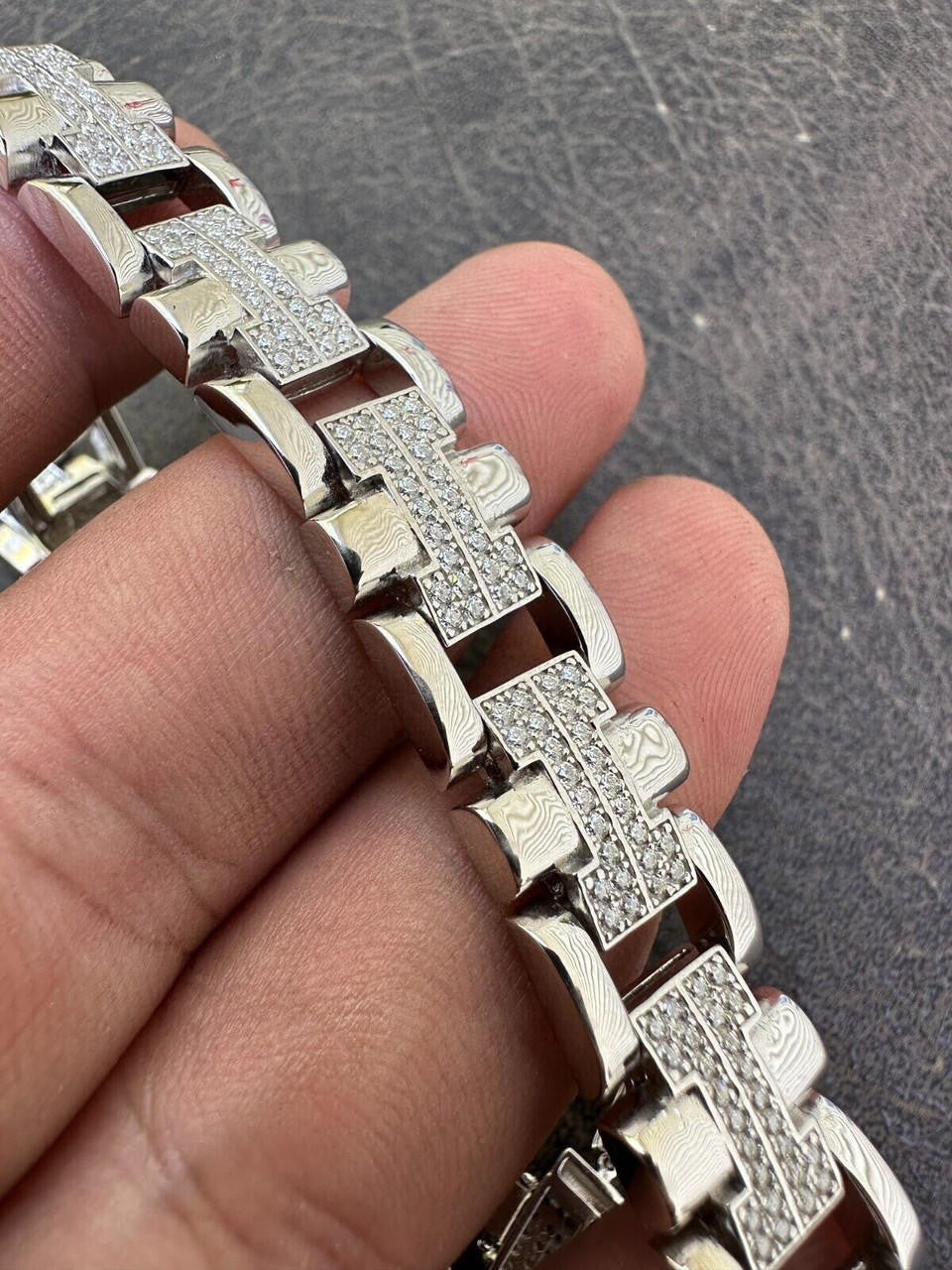 HarlemBling MOISSANITE Mens 12mm Iced Hermes Link Bracelet Real 925 Sterling Silver Hip Hop