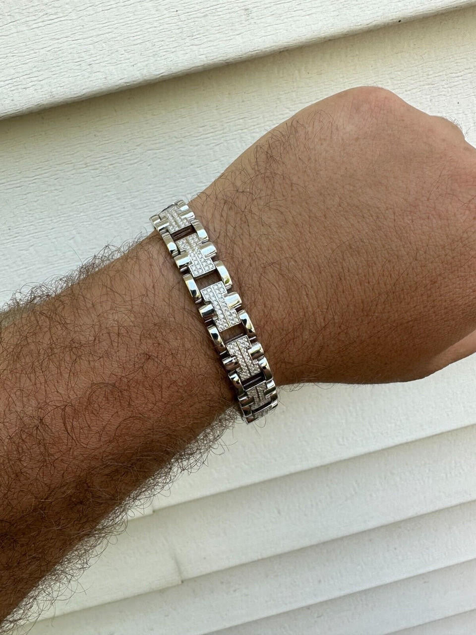 HarlemBling MOISSANITE Mens 12mm Iced Hermes Link Bracelet Real 925 Sterling Silver Hip Hop