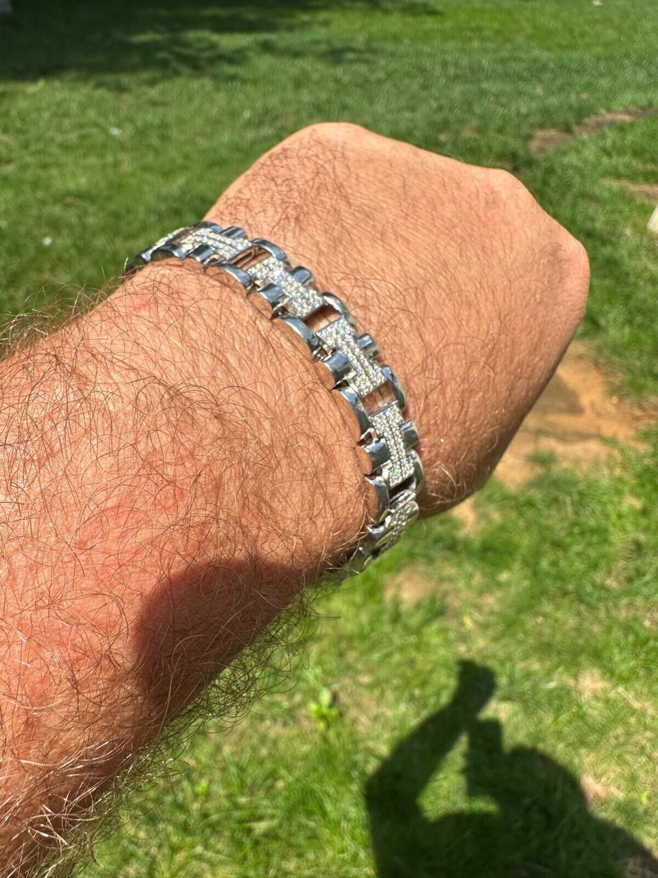 HarlemBling MOISSANITE Mens 12mm Iced Hermes Link Bracelet Real 925 Sterling Silver Hip Hop