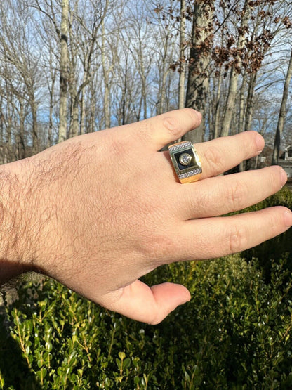 HarlemBling Moissanite Men's 14k Gold Plated 925 Silver Iced Black Onyx Ring Diamond Test 