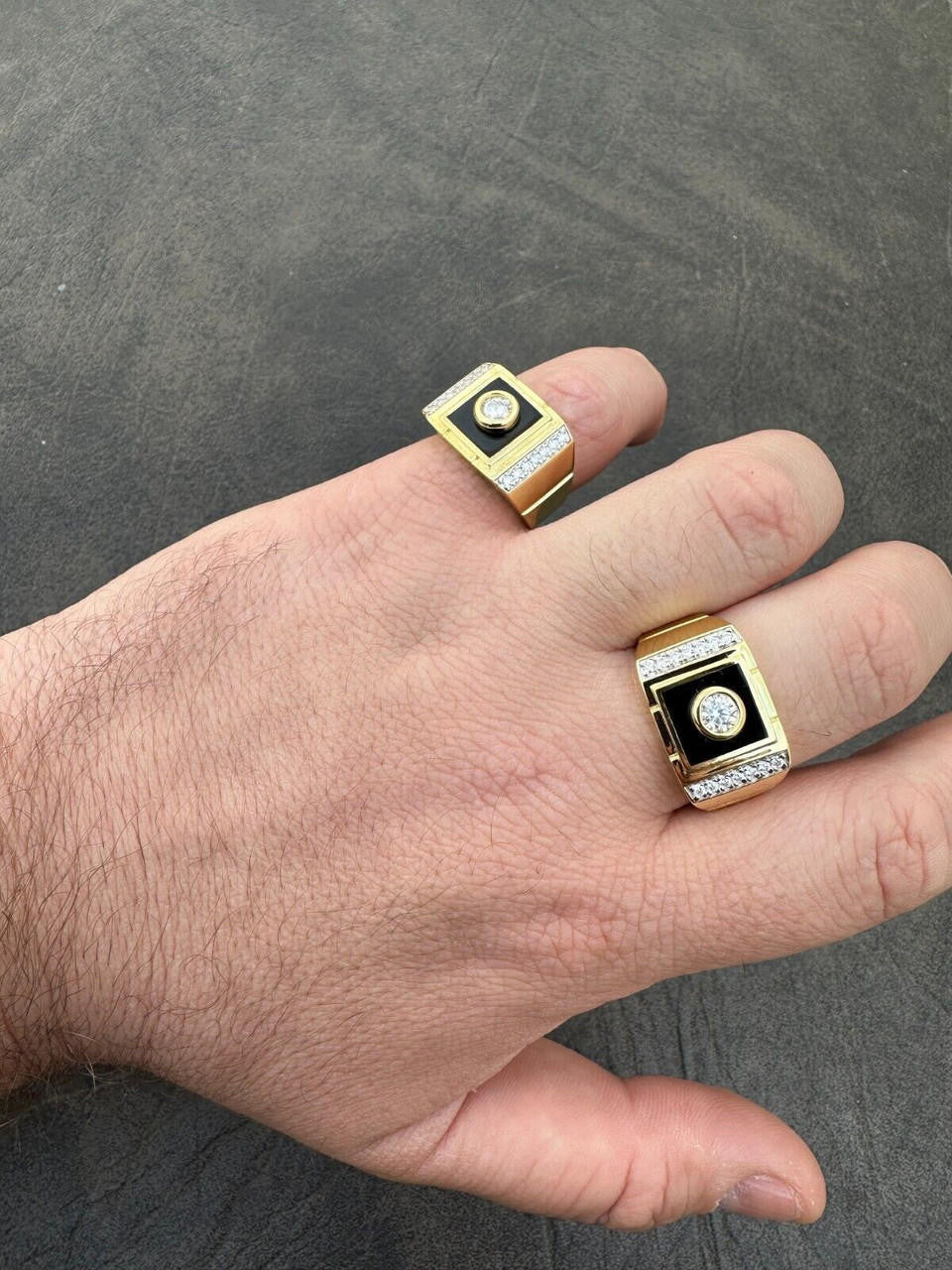 HarlemBling Moissanite Men's 14k Gold Plated 925 Silver Iced Black Onyx Ring Diamond Test 