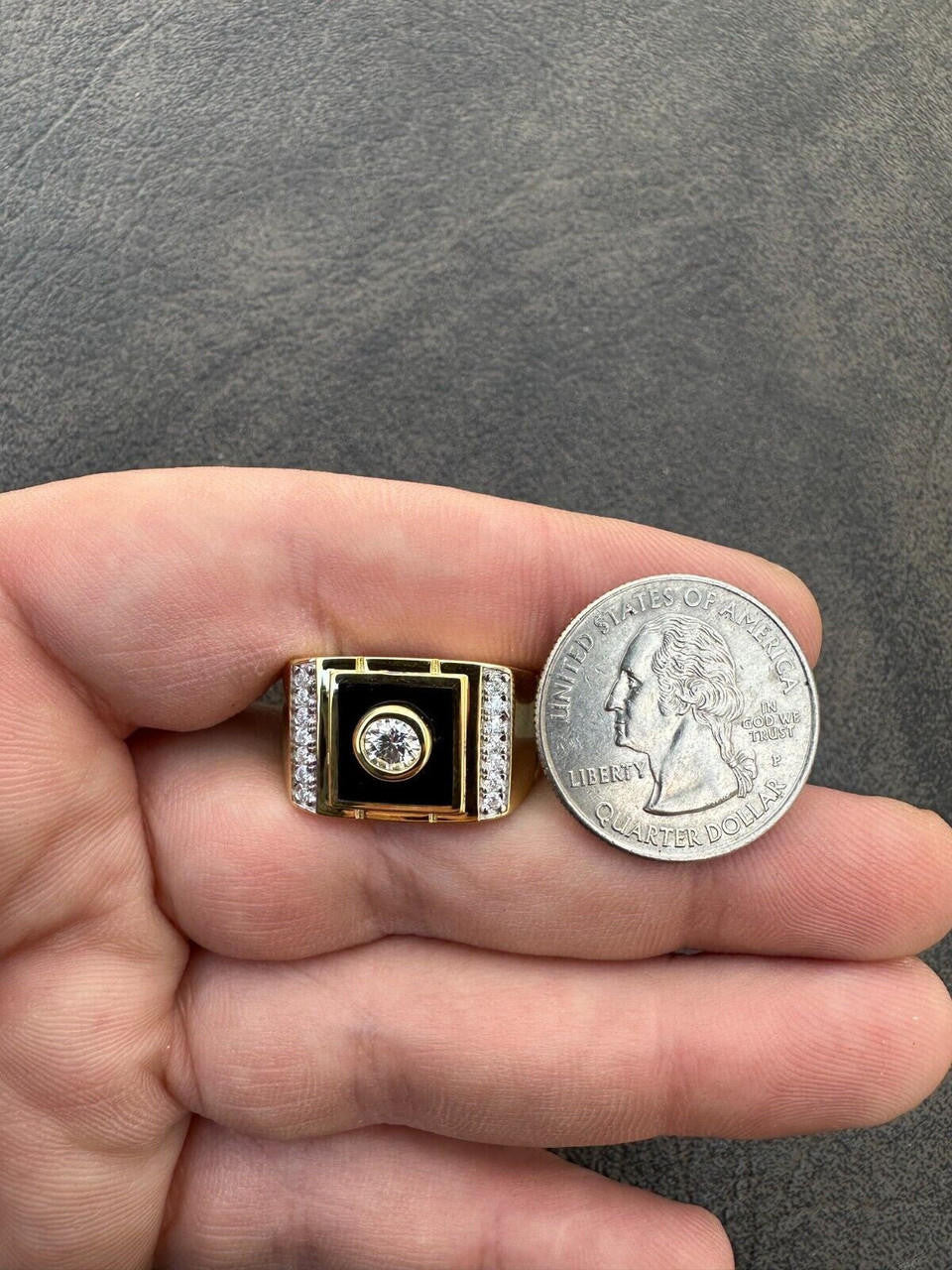 HarlemBling Moissanite Men's 14k Gold Plated 925 Silver Iced Black Onyx Ring Diamond Test 