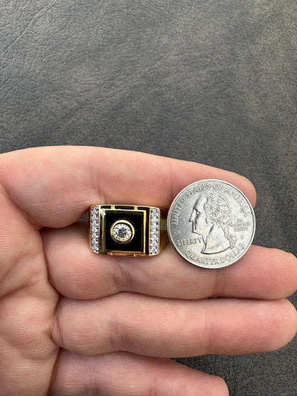 HarlemBling Moissanite Men's 14k Gold Plated 925 Silver Iced Black Onyx Ring Diamond Test 