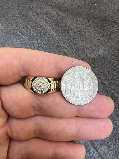 HarlemBling MOISSANITE Mens 14k Gold Plated Real 925 Silver Iced Bling Two Tone Ring Hip Hop