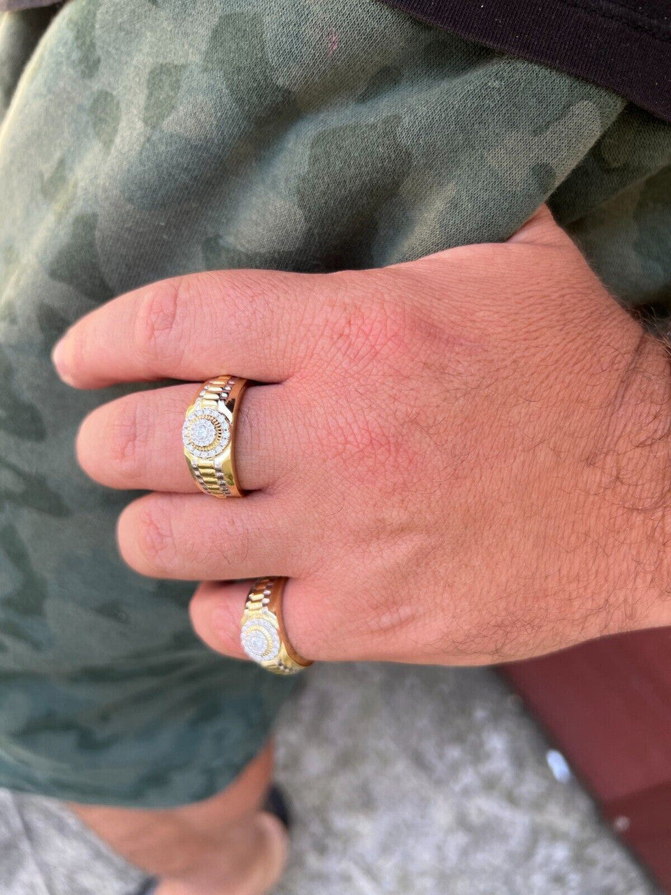 HarlemBling MOISSANITE Mens 14k Gold Plated Real 925 Silver Iced Bling Two Tone Ring Hip Hop