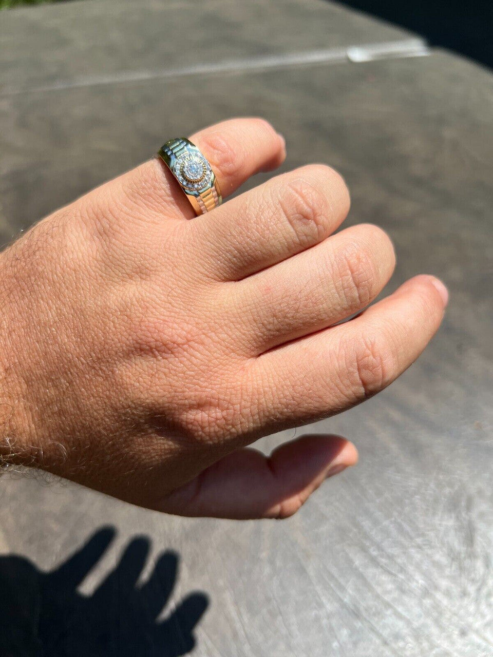 HarlemBling MOISSANITE Mens 14k Gold Plated Real 925 Silver Iced Bling Two Tone Ring Hip Hop