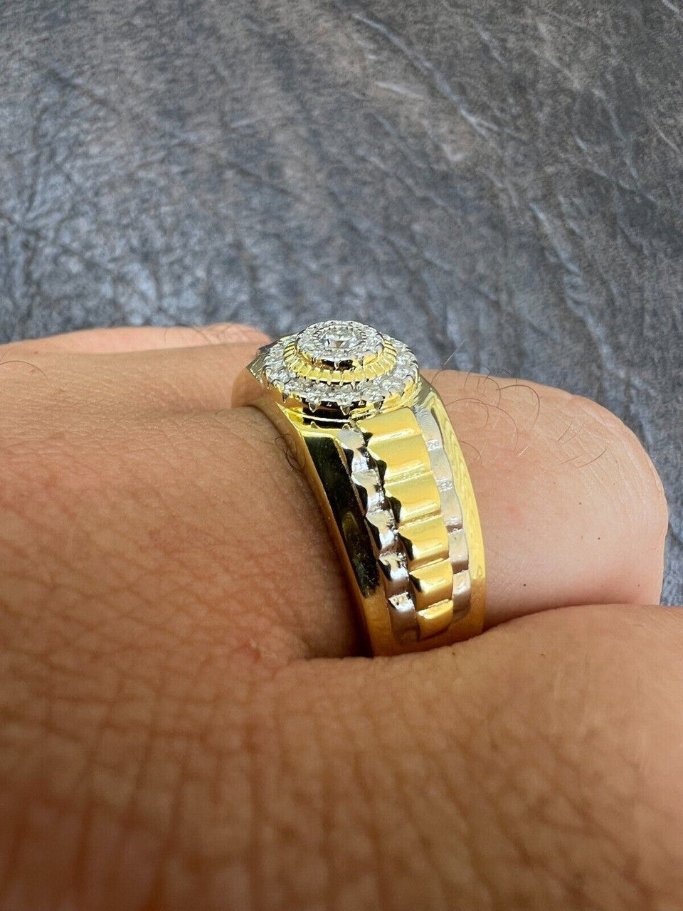 HarlemBling MOISSANITE Mens 14k Gold Plated Real 925 Silver Iced Bling Two Tone Ring Hip Hop