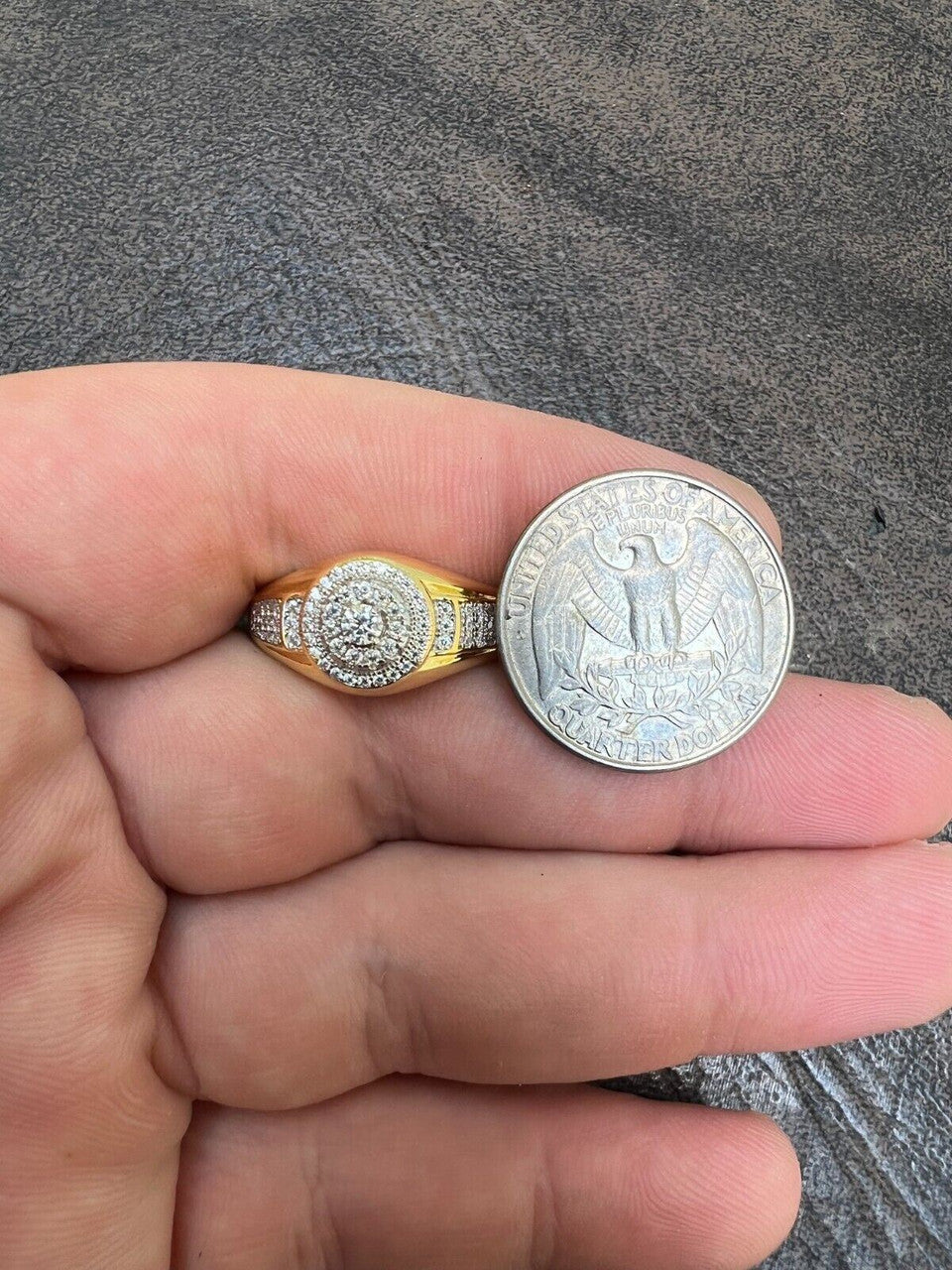 HarlemBling MOISSANITE Mens 14k Gold Plated Real 925 Silver Iced Pinky Ring Hip Hop Jewelry