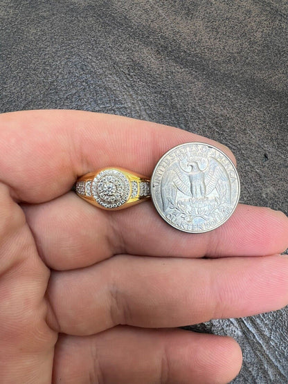 HarlemBling MOISSANITE Mens 14k Gold Plated Real 925 Silver Iced Pinky Ring Hip Hop Jewelry