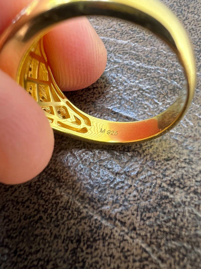 HarlemBling MOISSANITE Mens 14k Gold Plated Real 925 Silver Iced Pinky Ring Hip Hop Jewelry