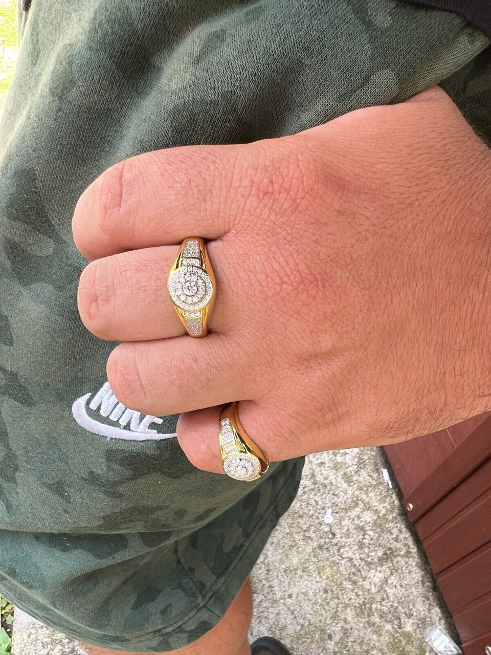 HarlemBling MOISSANITE Mens 14k Gold Plated Real 925 Silver Iced Pinky Ring Hip Hop Jewelry