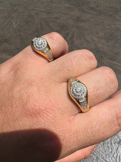 HarlemBling MOISSANITE Mens 14k Gold Plated Real 925 Silver Iced Pinky Ring Hip Hop Jewelry