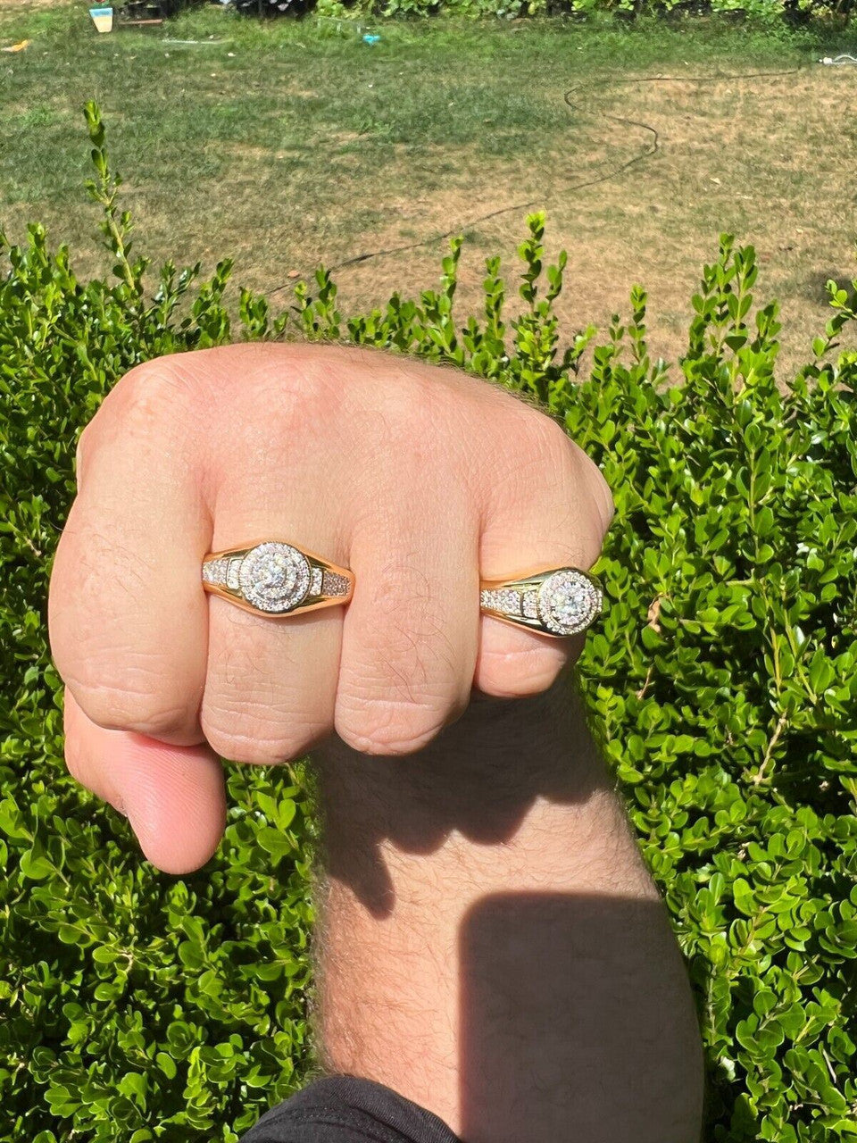 HarlemBling MOISSANITE Mens 14k Gold Plated Real 925 Silver Iced Pinky Ring Hip Hop Jewelry